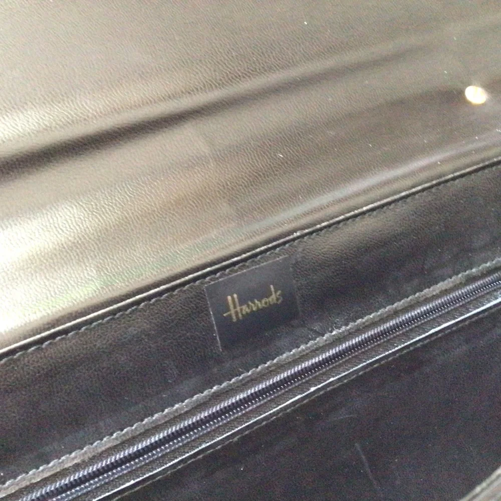 Harrods All Leather Attaché Briefcase Messenger Black